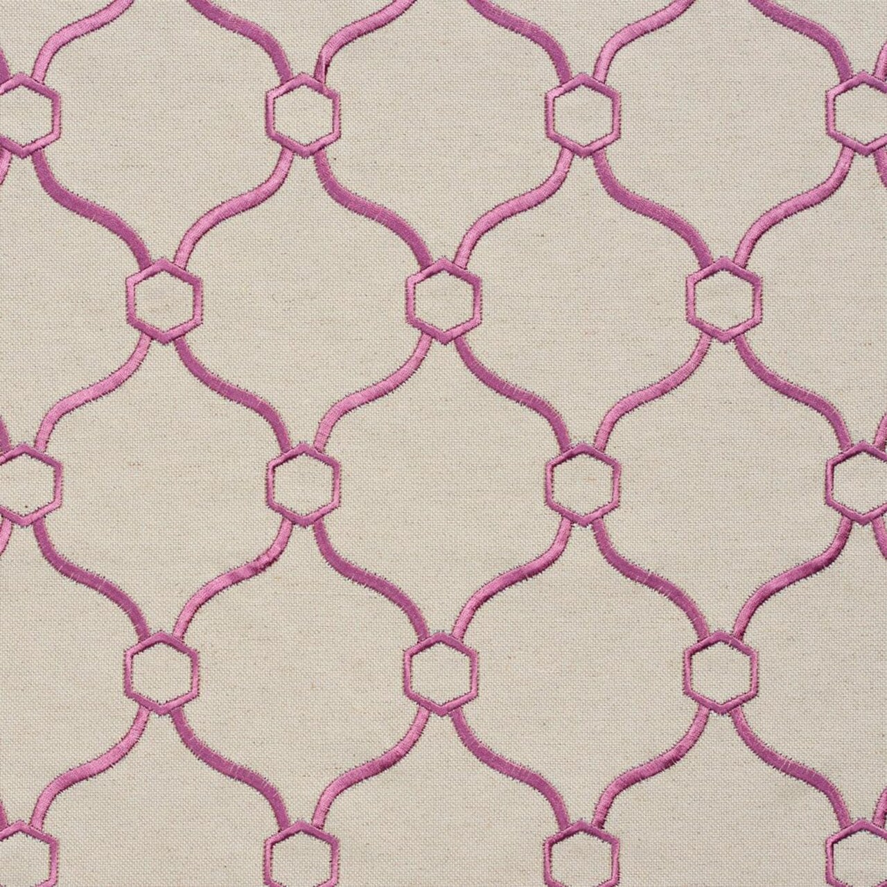 Purple Embroidery Geometric Linen Look Woven Pattern Upholstery Fabric by The Yard - SKU: Barwick Orchid